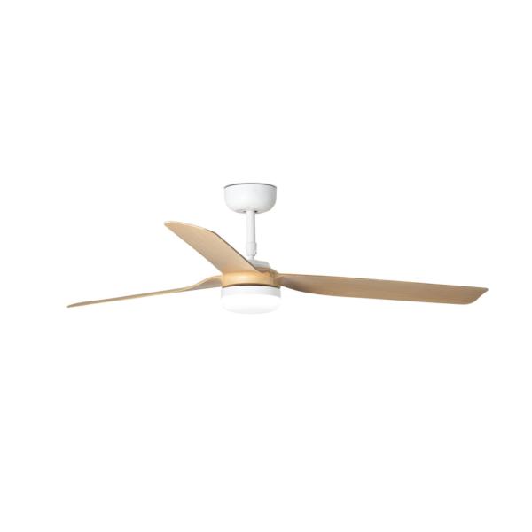 Ventilador PUNT FARO Blanco / Madera con luz LED 130cm.Ø