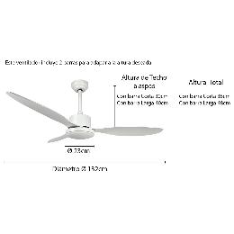 Ventilador TUCA SUNACA - Motor DC. luz LED. 132cm Ø.