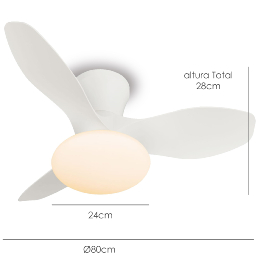 Ventilador Tulip Blanco/Madera P&B - Motor DC. luz LED. 80cmØ.