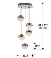 Lampara Sphere Schuller - 5 colgantes colores LED - MANDO