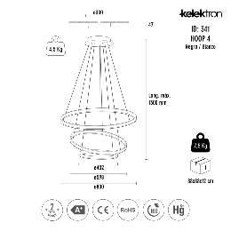 Lampara KELEKTRON - HOOP 4 colgante negra 3 aros LED 