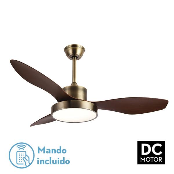 Ventilador HAYATE Cuero/Roble Fabrilamp  Motor DC, luz LED Ø120cm