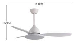 Ventilador YAEL Blanco - Fabrilamp  Motor DC, luz LED Ø122cm