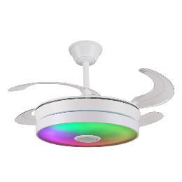 Ventilador retractil Althea-S Blanco Musical RGB P&B - Motor DC. 40-92cmØ. Luz Led RGB