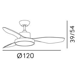 Ventilador HAYATE Blanco / Haya Fabrilamp  Motor DC, luz LED Ø120cm